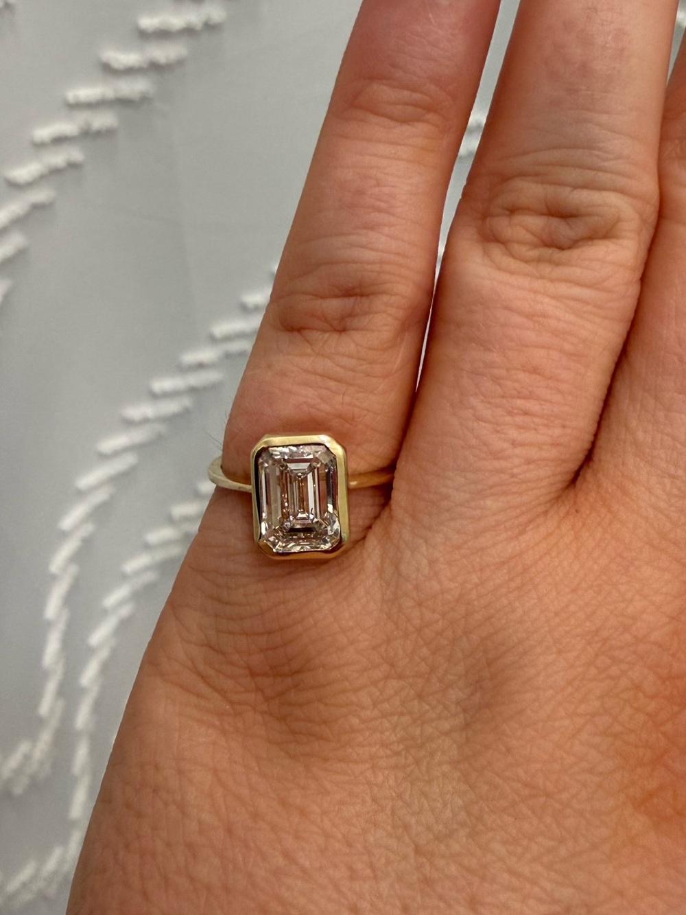 14K Gold Emerald bezel engagement ring